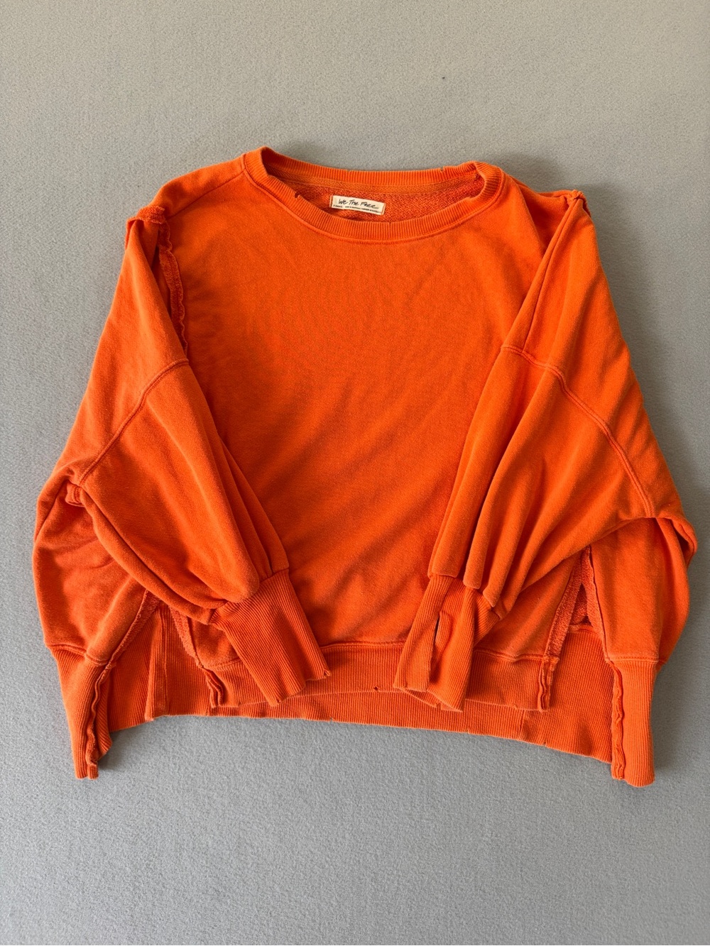 We The Free Orange Oversized Sweatshirt Womens XS Exposed Seam Pullover - Picture 5 of 16
